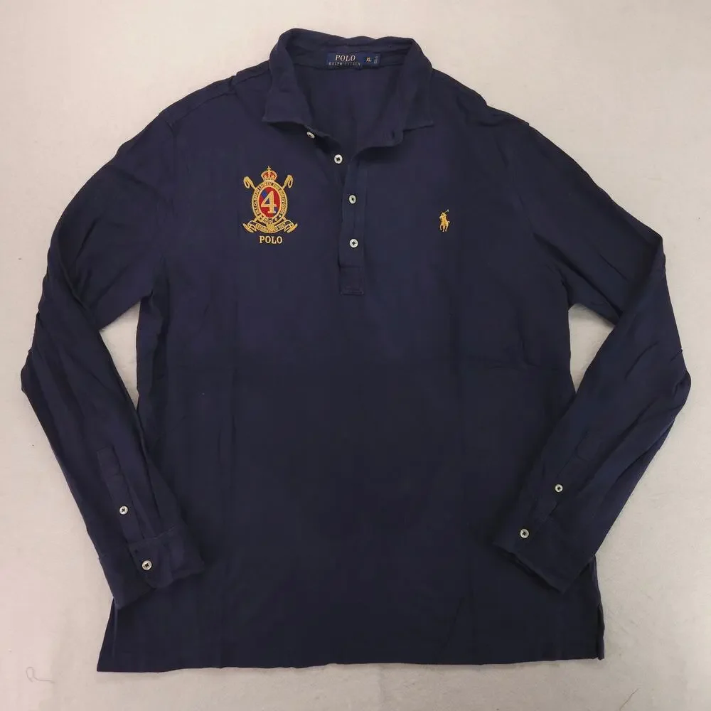 Regal Polo by Ralph Lauren Navy Embroidered Crest Long-Sleeve Polo Shirt
